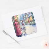 Dalmatian Festive Mailbox Christmas Art Vierkante Sticker (Envelop)