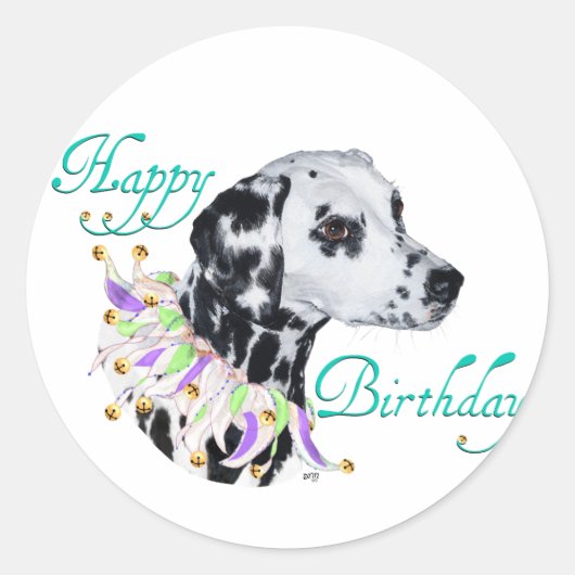 Dalmatian Happy Birthday Ronde Sticker (Voorkant)