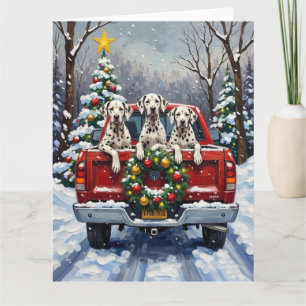 Dalmatian Kerstmis Rode Truck Winter Kaart