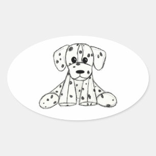 Dalmatian knuffelhond tekenomtrek eenvoudig zwart ovale sticker