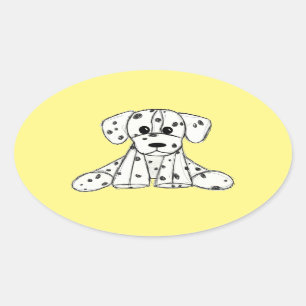 Dalmatian knuffelhond tekenomtrek eenvoudig zwart ovale sticker