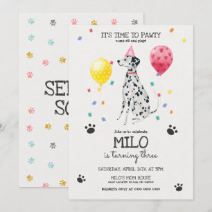 Dalmatian Lets Pawty Dog Birthday Invitation Roze Kaart