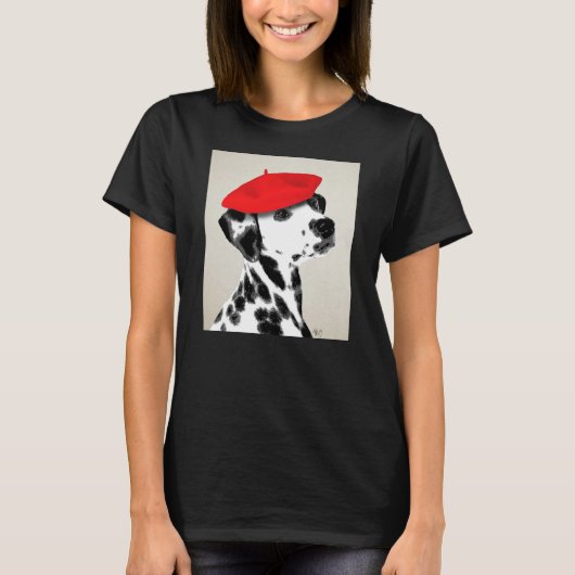 Dalmatian met rode Beret T-shirt (Voorkant)