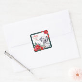 Dalmatian Poinsettia Border Kerstmis Vierkante Sticker (Envelop)