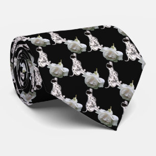 Dalmatian Puppy Smelling White Rose Pattern Stropdas
