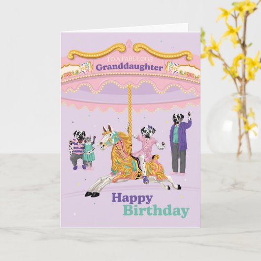 Dalmatian Riding Carousel kleindochter Birthday C Kaart (Gele Bloem)