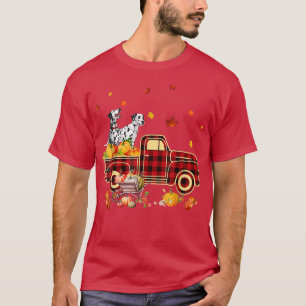 Dalmatian Riding Truck Pumpkin Autumn Leaves Fall T-shirt