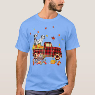Dalmatian Riding Truck Pumpkin Autumn Leaves Fall T-shirt
