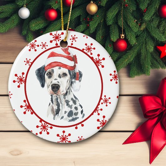 Dalmatian Santa Hat Red Snowflake Keramisch Ornament