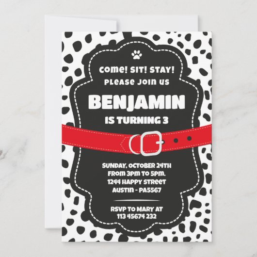Dalmatian Spots Black Invitation for Birthday (Devant)
