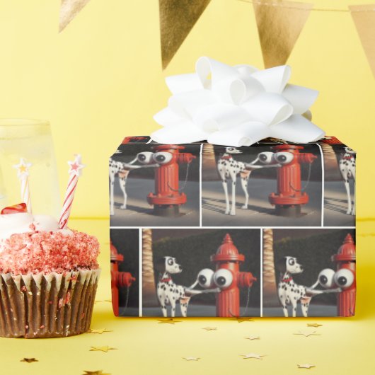 Dalmatie Saluting een rode brandkraan Cadeaupapier (Verjaardagsfeest)