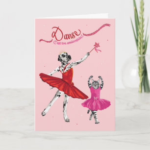 Dalmatien et chat en tutu dansant anniversaire kaart