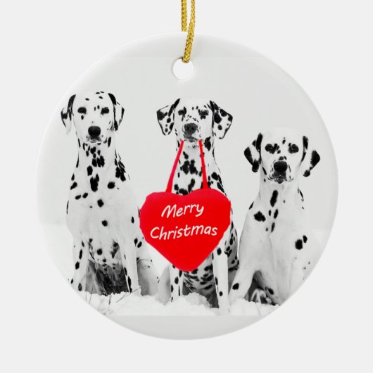 Dalmatiens désirant Joyeux Noël Coeur Ornement (Devant)