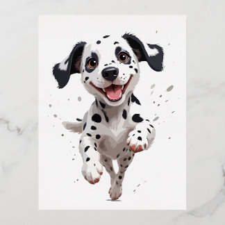Dalmatiër blij speels plezier springen in de lucht folie feestdagen briefkaart