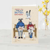 Dalmatiër en kat echt Britse verjaardag aan zee Kaart (Gele Bloem)