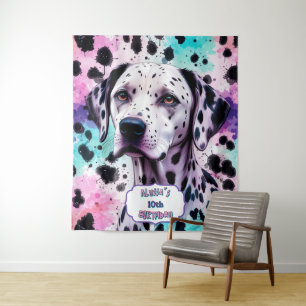 Dalmatiër Hond Roze Paars Turquoise Verjaardag Wandkleed