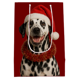 Dalmatiër in een kerstmanhoed kerstcadeautas medium cadeauzakje