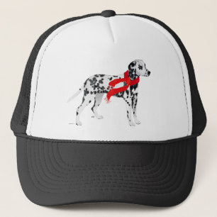Dalmatiër in een rode sjaal trucker pet