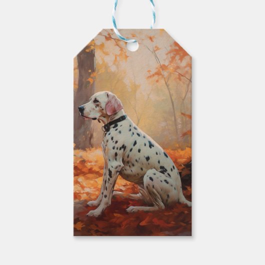 Dalmatiër in herfstbladeren Herfst inspireren Cadeaulabel (Voorkant)