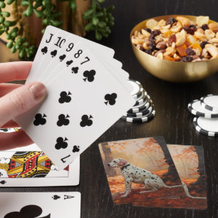 Dalmatiër in herfstbladeren Herfst inspireren Pokerkaarten