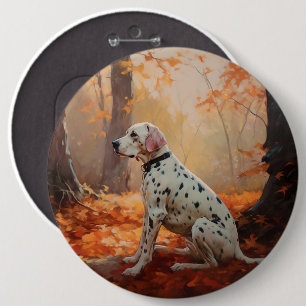 Dalmatiër in herfstbladeren valt inspireren  ronde button 6,0 cm