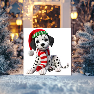 Dalmatiër in kerstmuts feestdagenkaart