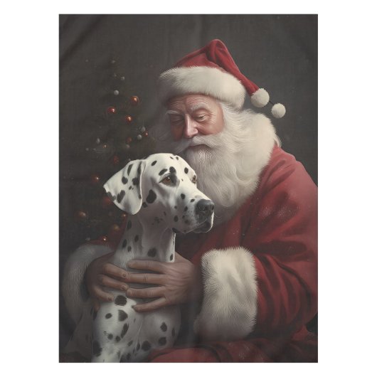 Dalmatiër met Kerstman Feestelijke Kerstmis Tafelkleed (Voorkant)