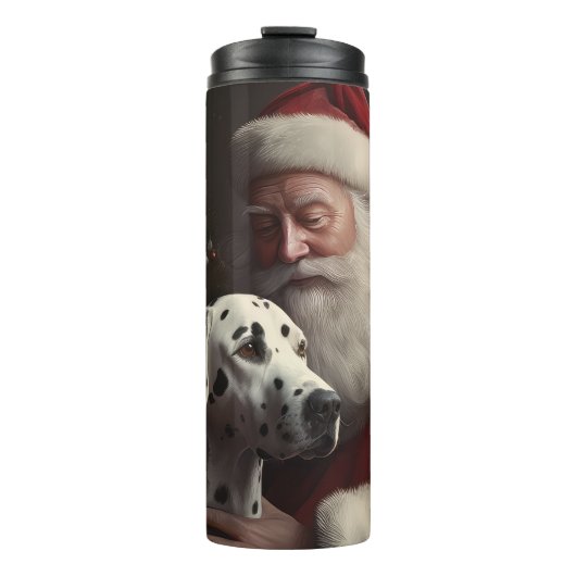 Dalmatiër met Kerstman Feestelijke Kerstmis Thermosbeker (Voorkant)