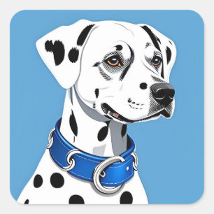 Dalmatiërhond Portret Met Blauwe Halsband Vierkante Sticker