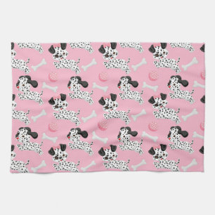 Dalmatiërs Puppies Zwarte Spots Roze Speelgoed Ba Theedoek