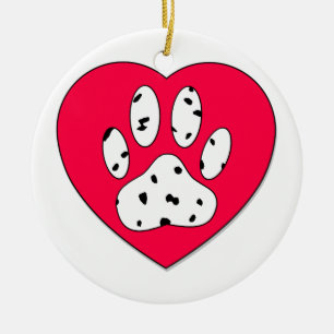 Dalmatinerpootafdruk in rood hart keramisch ornament