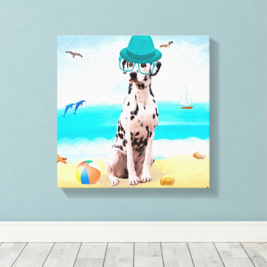 Dalmation Dog op Beach Canvas Afdruk (Insitu (Houten vloer))