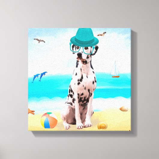 Dalmation Dog op Beach Canvas Afdruk (Voorkant)
