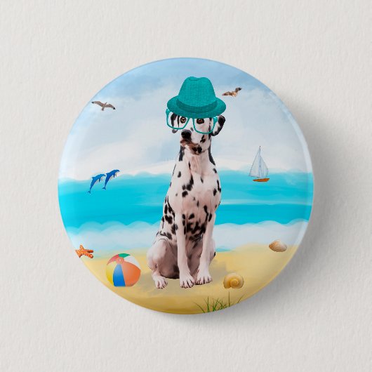 Dalmation Dog op Beach Ronde Button 5,7 Cm (Voorkant)