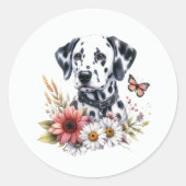 Dalmation Floral Ronde Sticker (Voorkant)