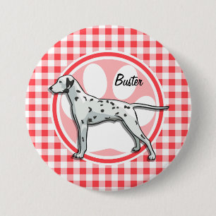 Dalmatisch; rood en wit Gingham Ronde Button 7,6 Cm