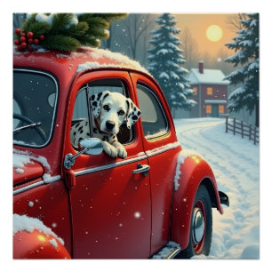 Dalmatische besneeuwde autorit Kerstschilderij Perfect Poster