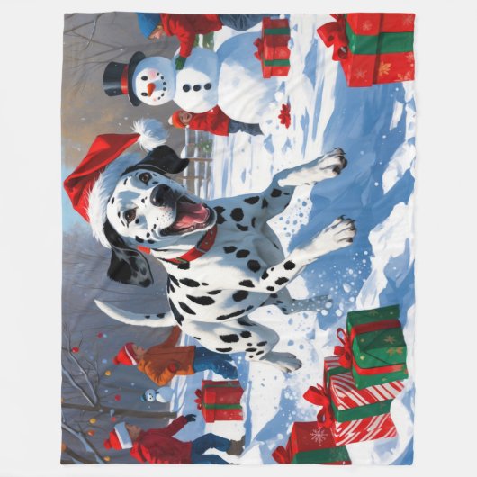 Dalmatische hardlopen in de sneeuw met kerst Pet Fleece Deken (Voorkant)