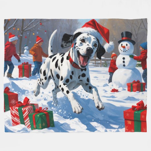 Dalmatische hardlopen in de sneeuw met kerst Pet Fleece Deken (Voorkant (Horizontaal))