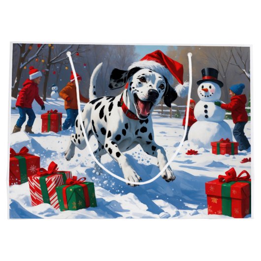 Dalmatische hardlopen in de sneeuw met kerst Pet Groot Cadeauzakje (Achterkant)