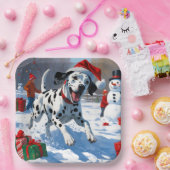 Dalmatische hardlopen in de sneeuw met kerst Pet Papieren Bordje (Feest)