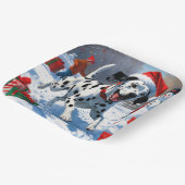 Dalmatische hardlopen in de sneeuw met kerst Pet Papieren Bordje (Gebogen)