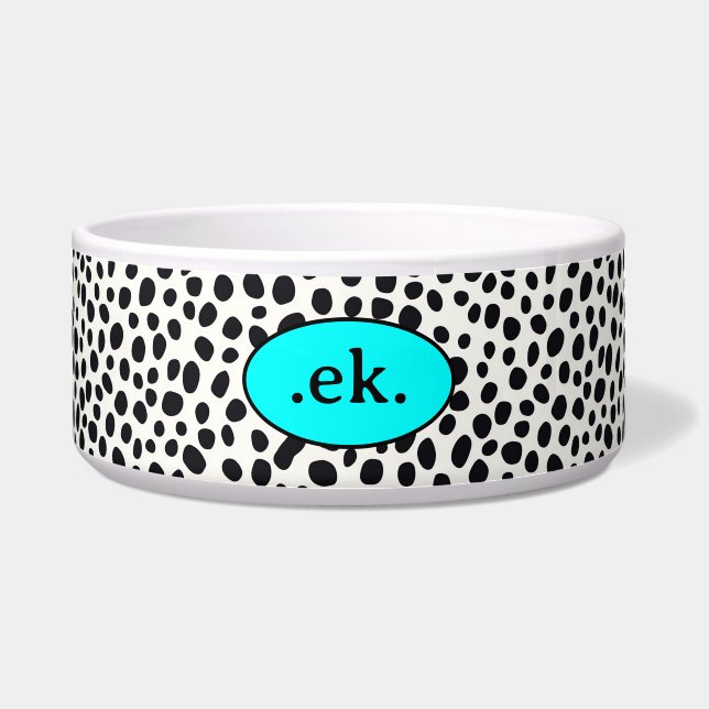 Dalmatische Hond Abstract Patroon Aqua Blue Monogr Voerbakje (Voorkant)