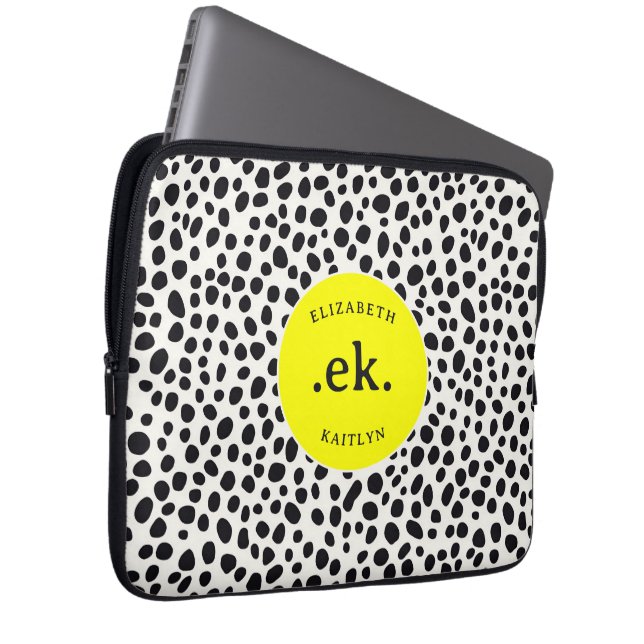 Dalmatische Hond Abstract Patroon Hot Pink Monogra Laptop Sleeve (Voorkant Rechts)