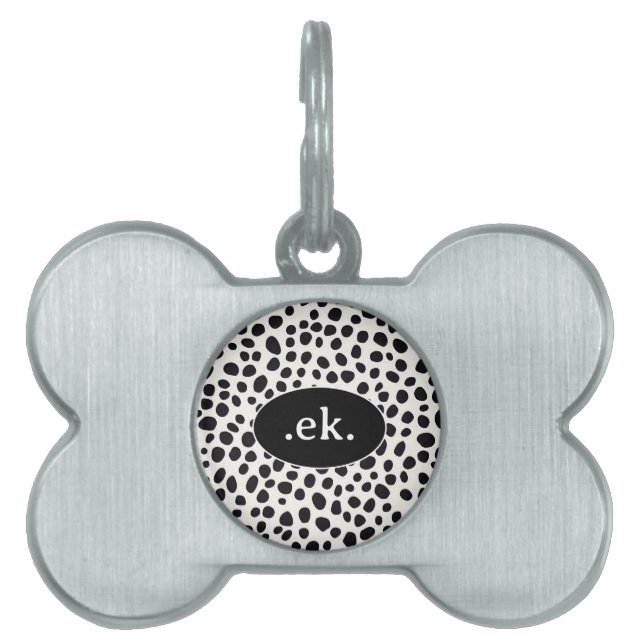 Dalmatische Hond Abstract Patroon Zwart Monogram Huisdieren Naamplaatje (voorkant)