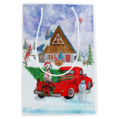 Dalmatische hond bij kerstcadeauwagen sneeuw medium cadeauzakje (Voorkant)