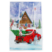 Dalmatische hond bij kerstcadeauwagen sneeuw medium cadeauzakje (Achterkant)