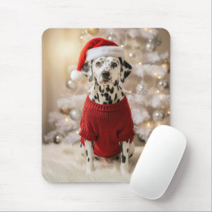 Dalmatische hond die een rode kersttrui draagt muismat