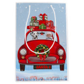 Dalmatische hond in auto met kerstman medium cadeauzakje (Voorkant)