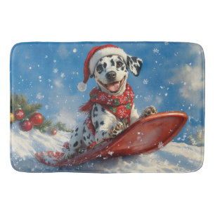 Dalmatische hond in slee Laat het sneeuwen Kerstmi Badmat
